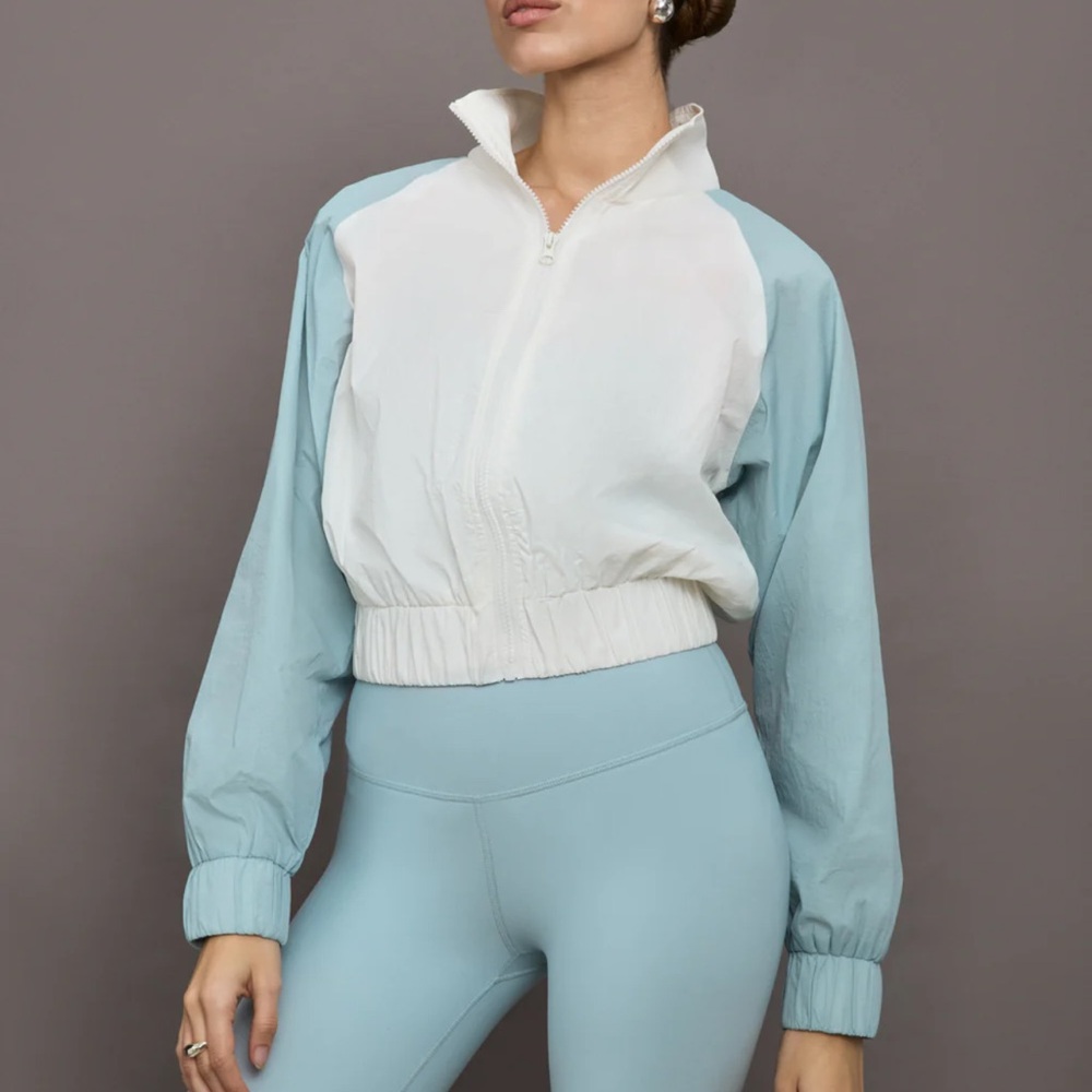 Carbon38 Colorblock Windbreaker NWT White and Light Blue Zip-Up Jacket